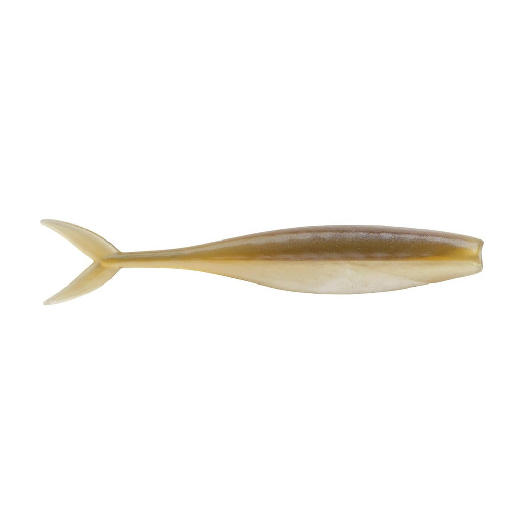 Soft plastic minnow swimbait in shad tone, tail and fins visible