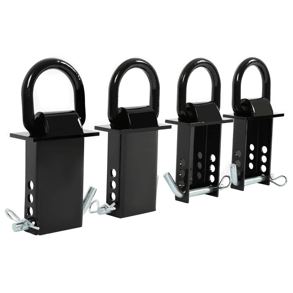 Black D-ring stake pocket mounts with curved rings and side mounting brackets
