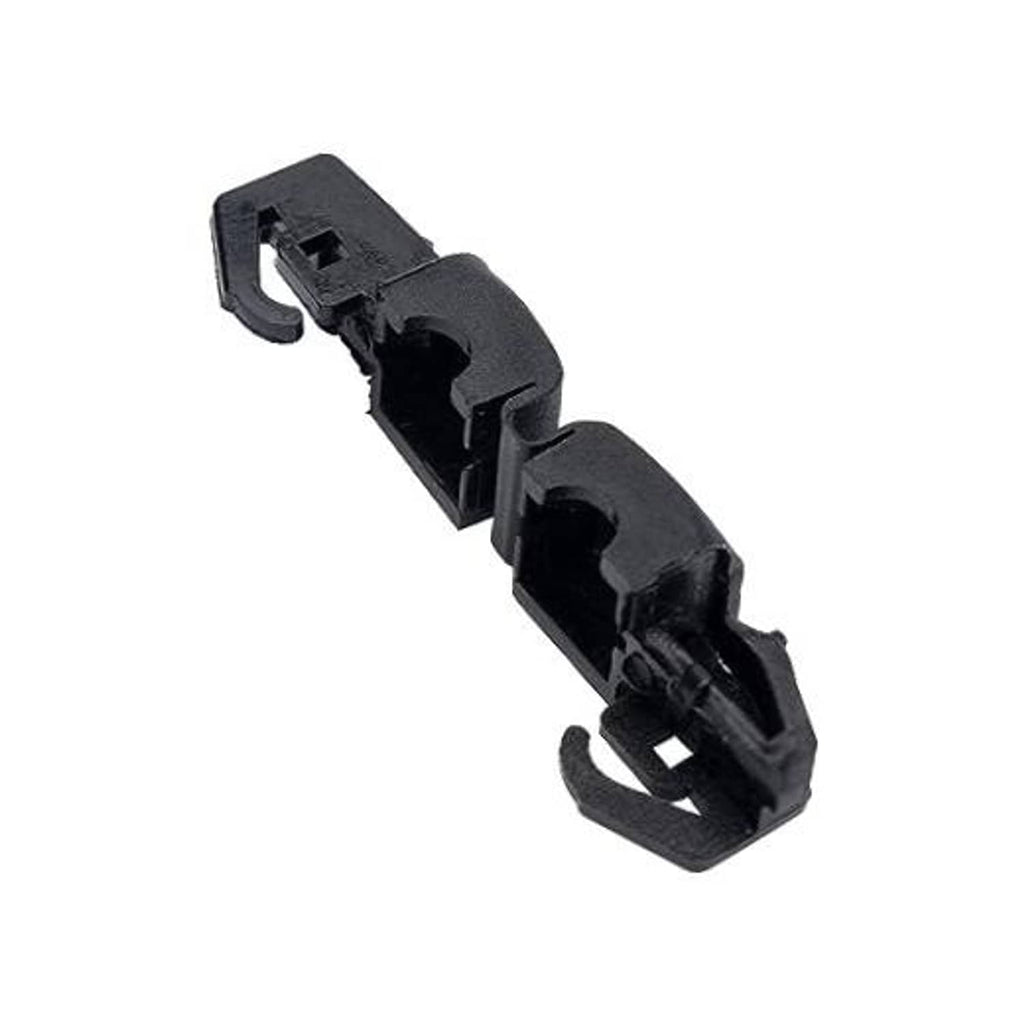 Black fuel filler cap clip retainer, molded plastic with mounting tabs