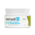 Foot ulcer relief cream jar with Terrasil label, 3X Power badge.