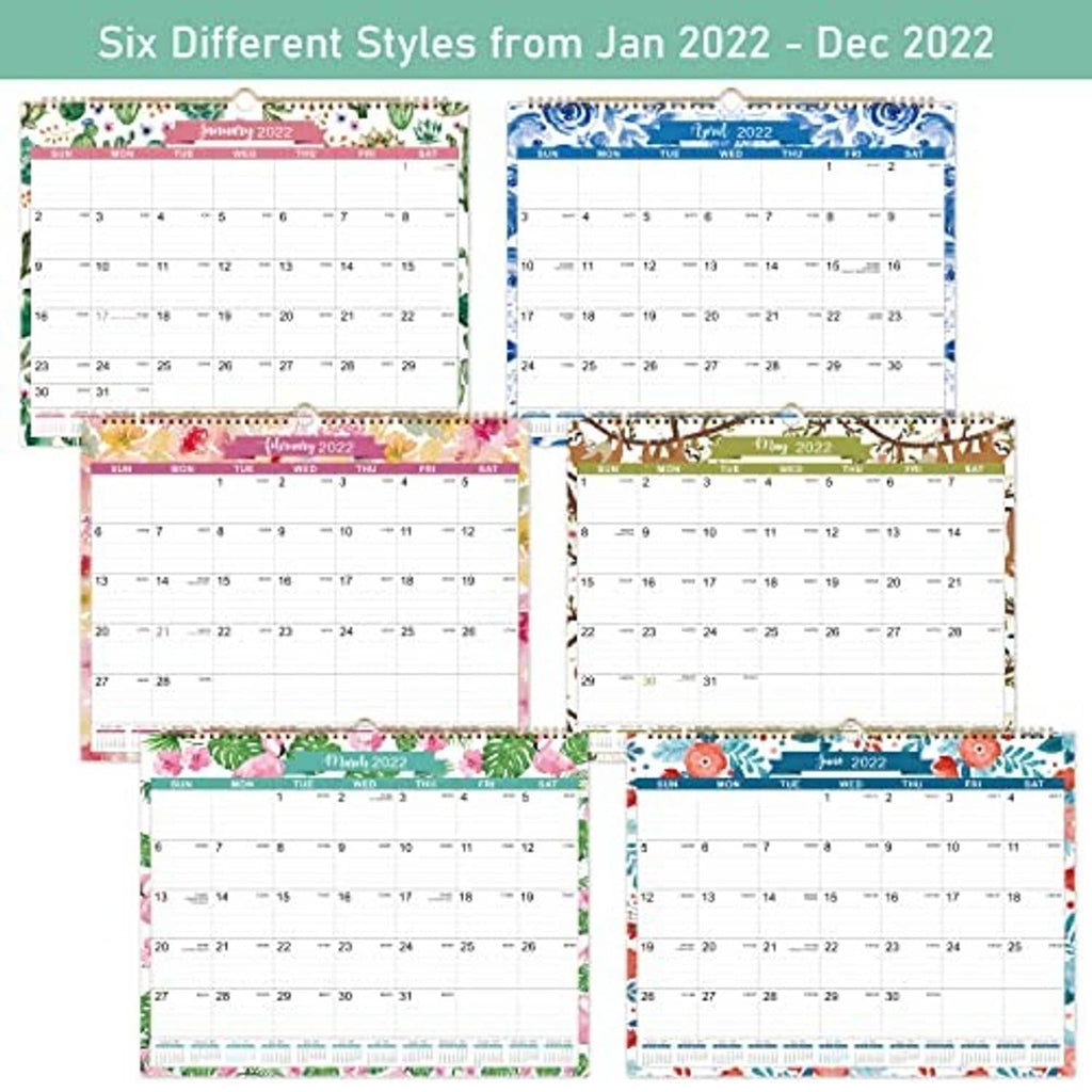 Six-page wall calendar set with different cactus floral themes across Jan–Dec 2022