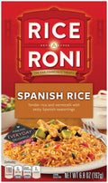 Rice-a-roni Spanish rice dinner mix box, 6.8 oz, with fork-and-rice serving photo