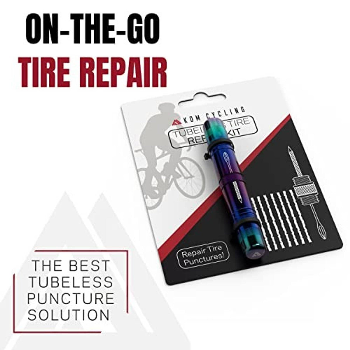 Blue tubeless tire repair tool on boxed card for on-the-go tire puncture repair