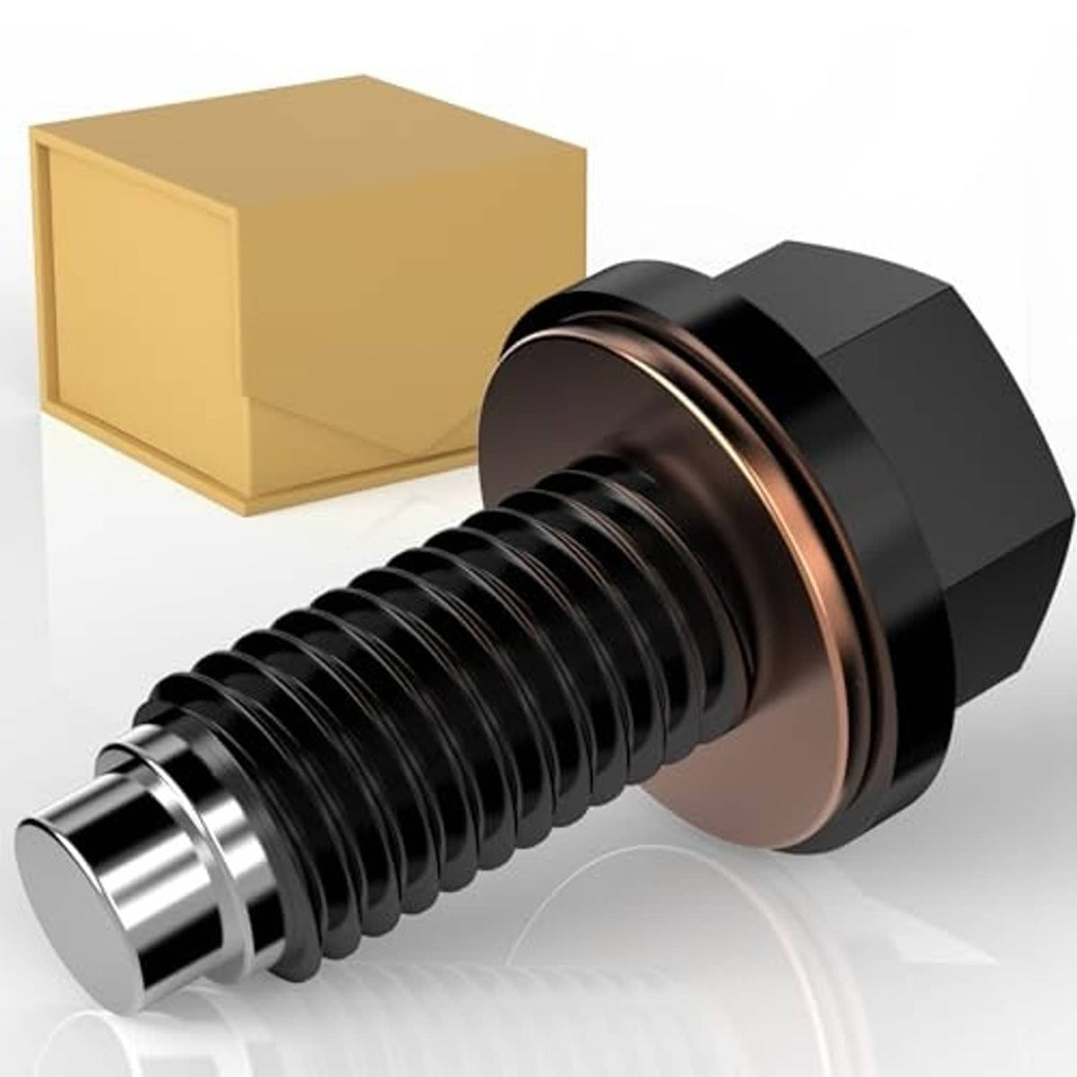 Magnetic oil drain plug with copper gasket, black threaded body for M12x1.75