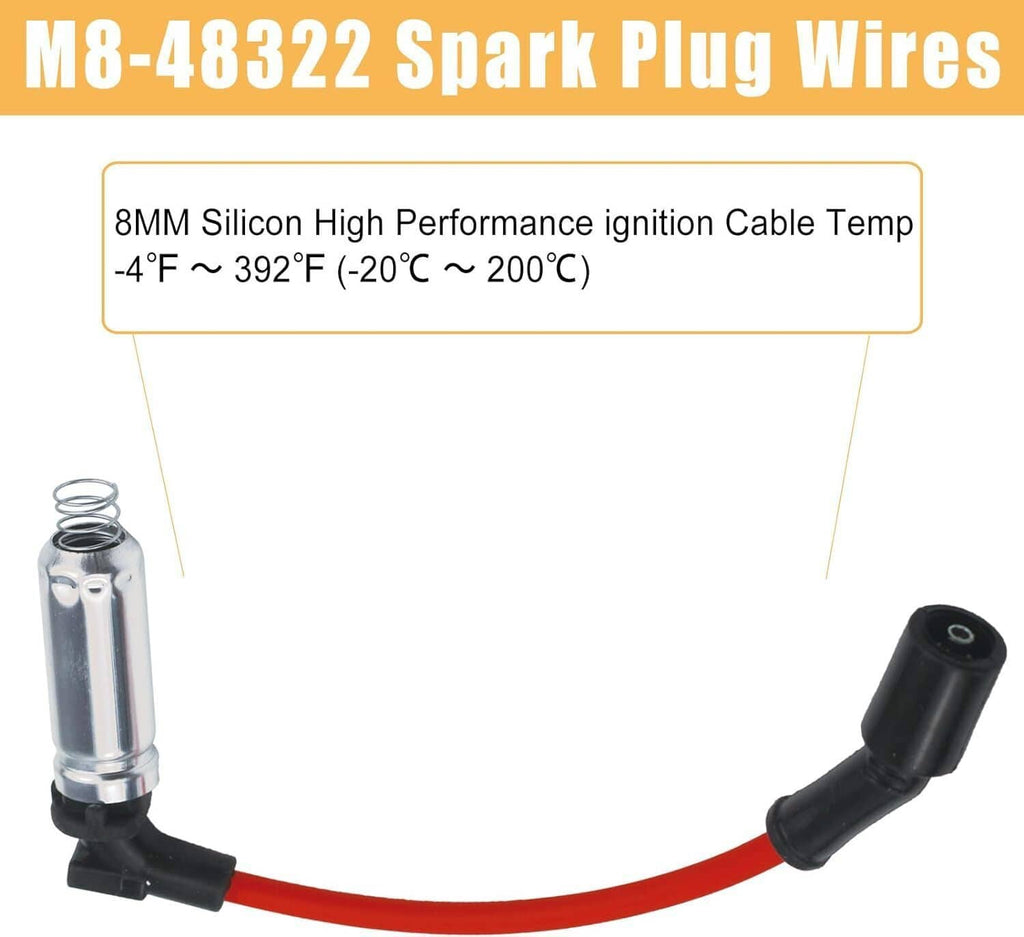 Spark plug wire with red silicone lead and black boot, silver terminal end.