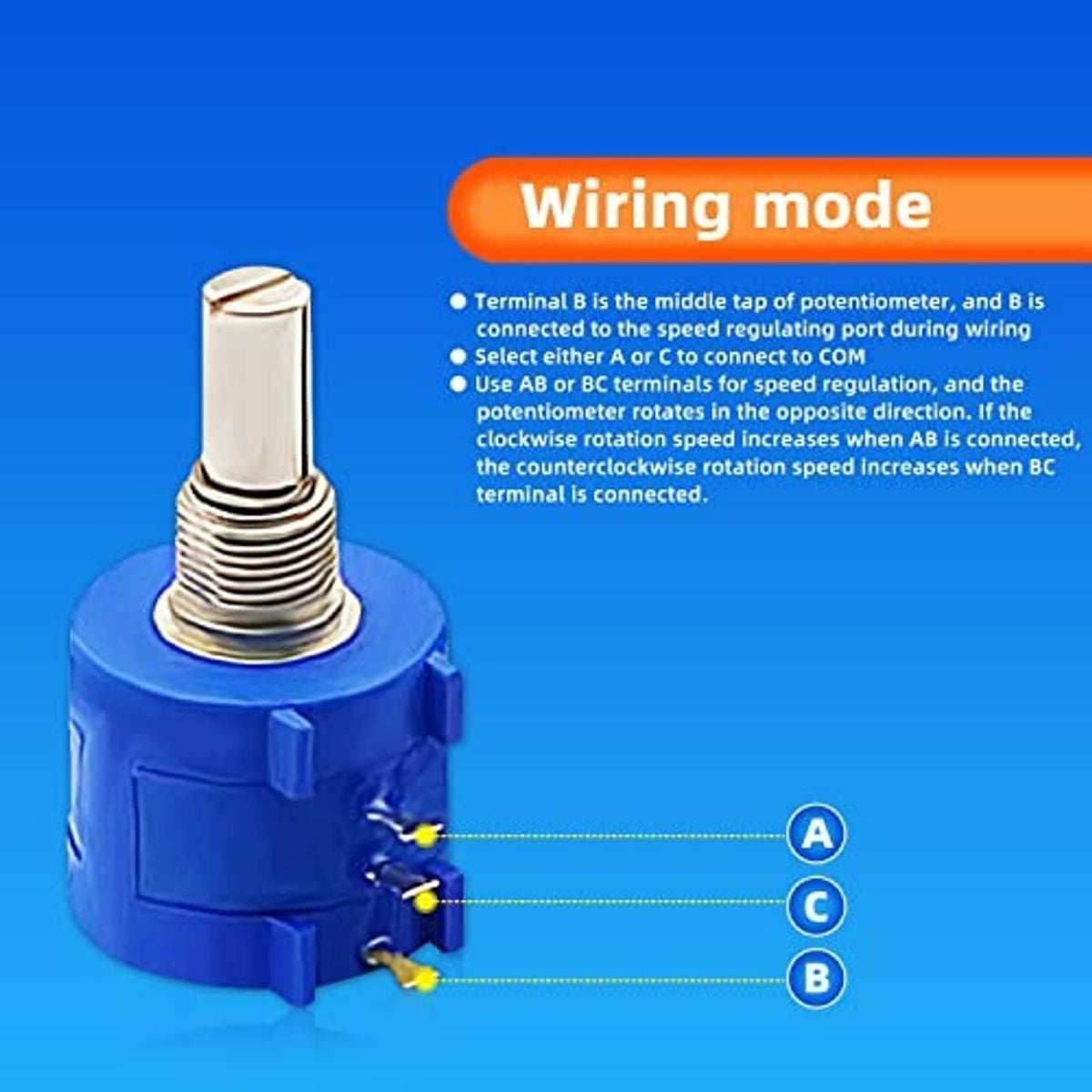 Blue rotary potentiometer with two-position terminals for wiring connection
