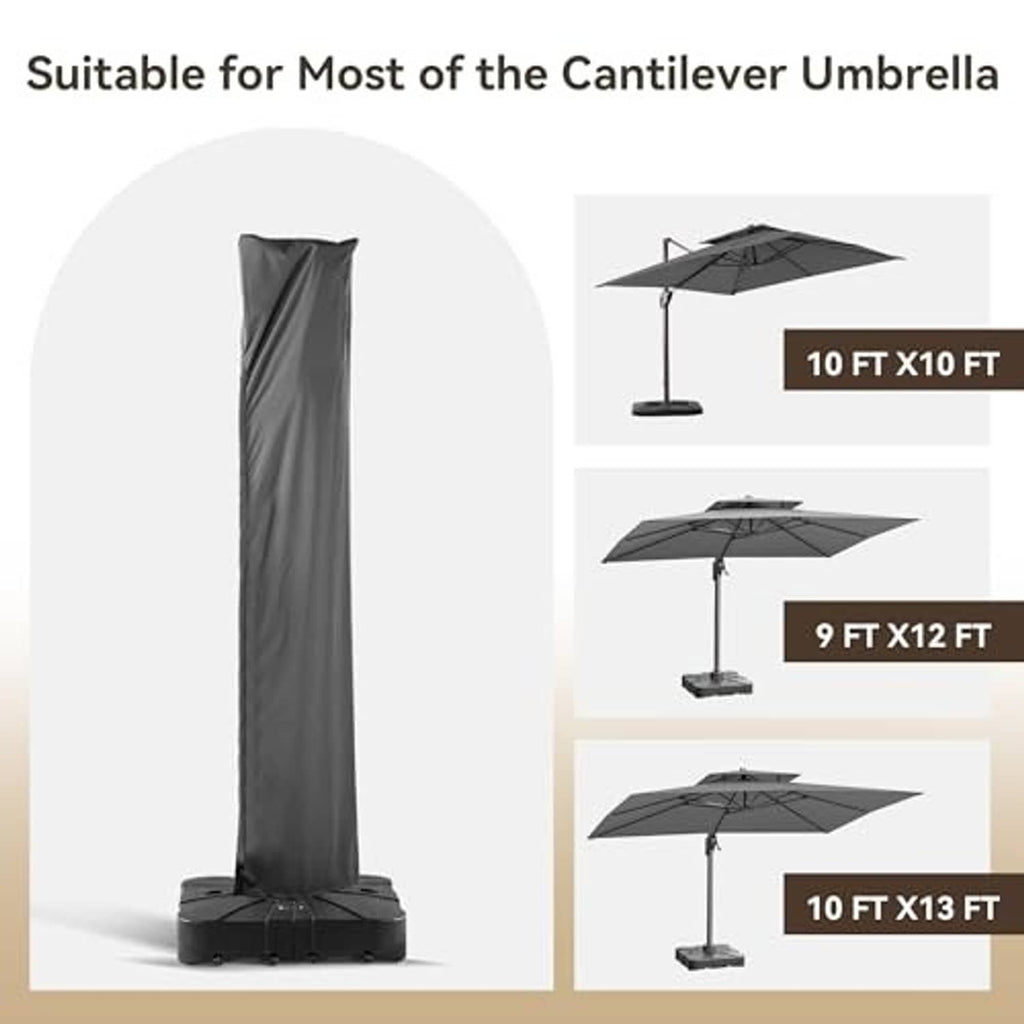 Grey cantilever umbrella cover with reinforced seams and bottom securing straps