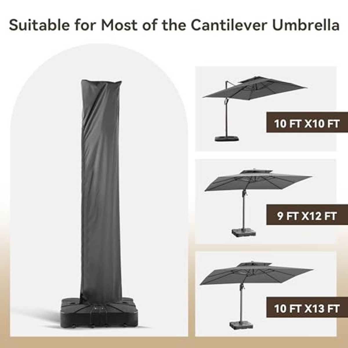 Grey cantilever umbrella cover with reinforced seams and bottom securing straps