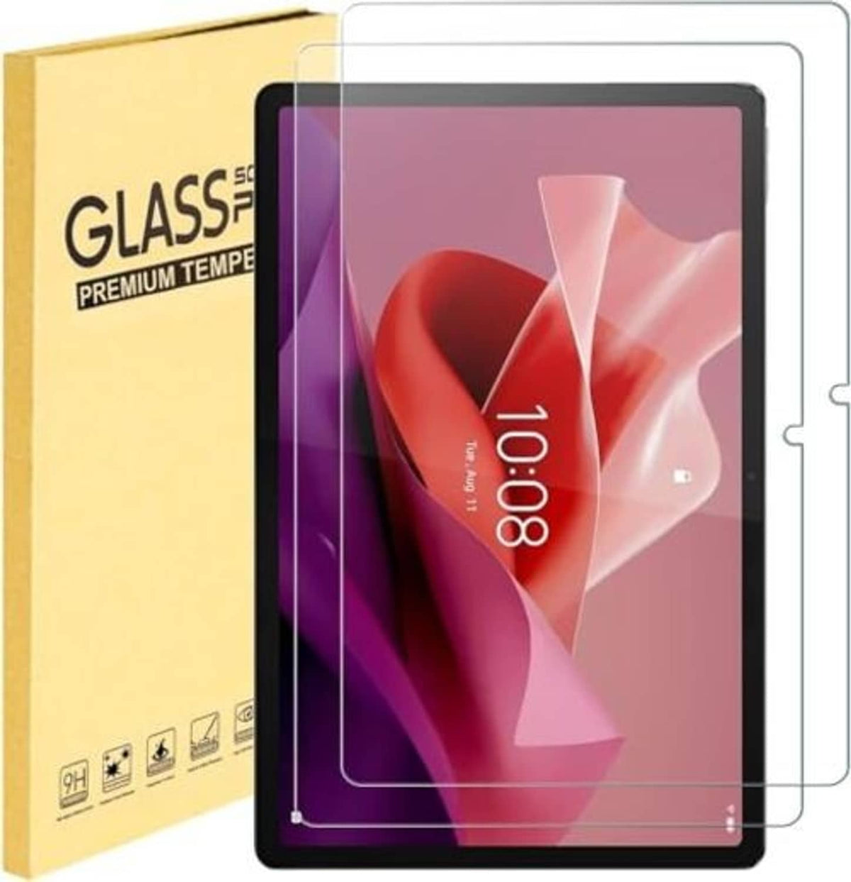 2-pack clear tempered glass screen protectors for tablet front, edge-to-edge fit.