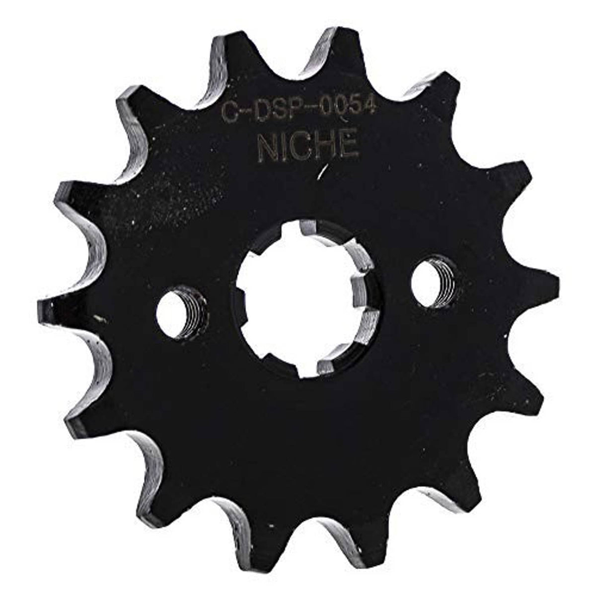 Black drive sprocket with teeth and center mounting hole