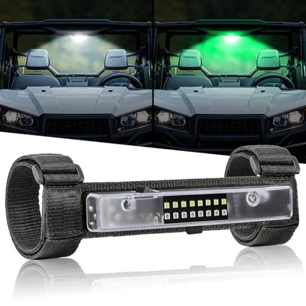 UTV interior roll bar LED light bar with clear housing and gray strap mounts