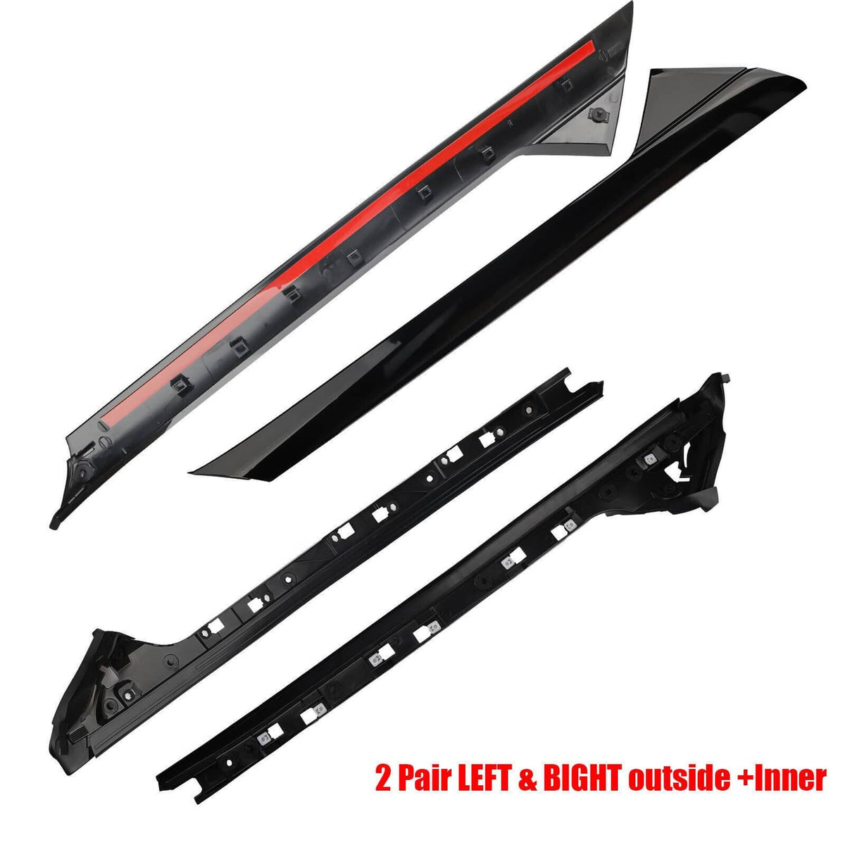Black A-pillar molding trim pieces, outside and inner left/right pair set
