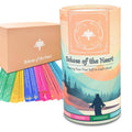 Bible verse jar with peach label, cardboard box, and rainbow scripture card deck