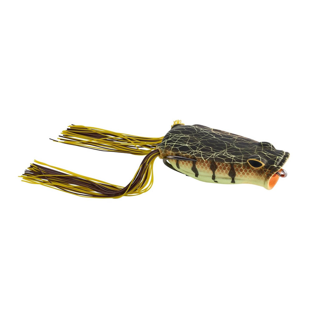 Berkley Swamp Lord popping frog lure, chartreuse perch with yellow skirt