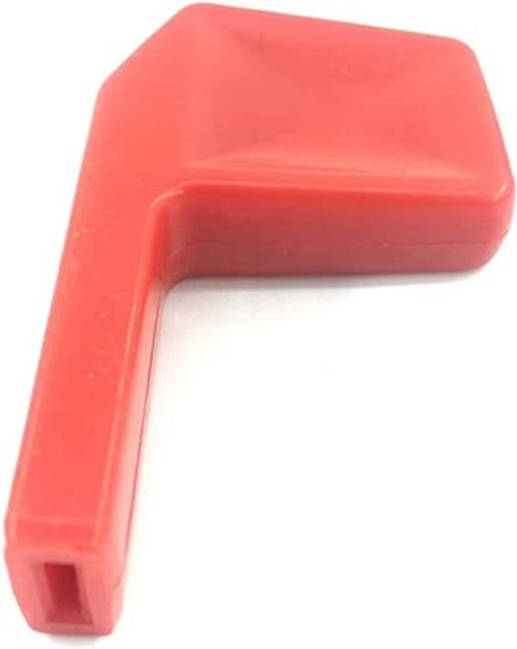 Red L-shaped throttle control knob with flat top and rectangular end tab.