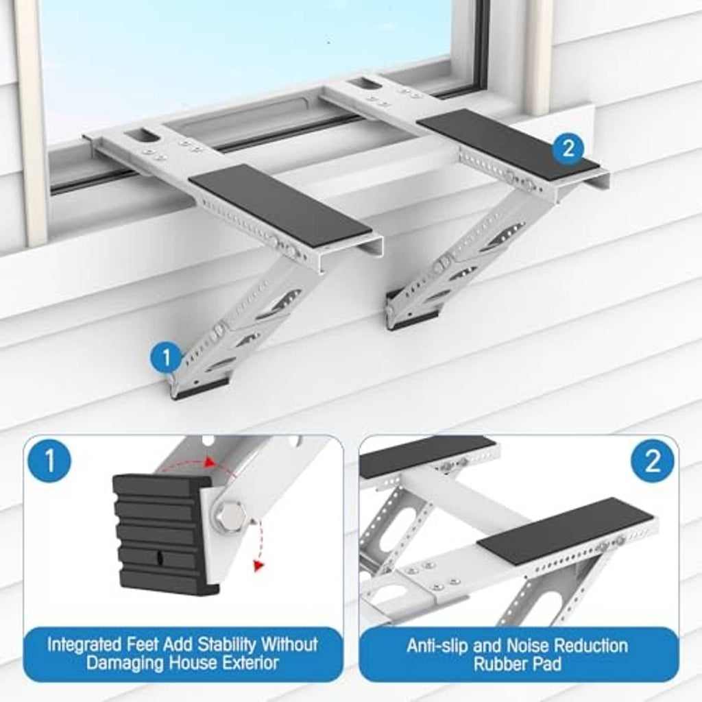 White AC bracket with anti-slip rubber pads and stabilizing support feet