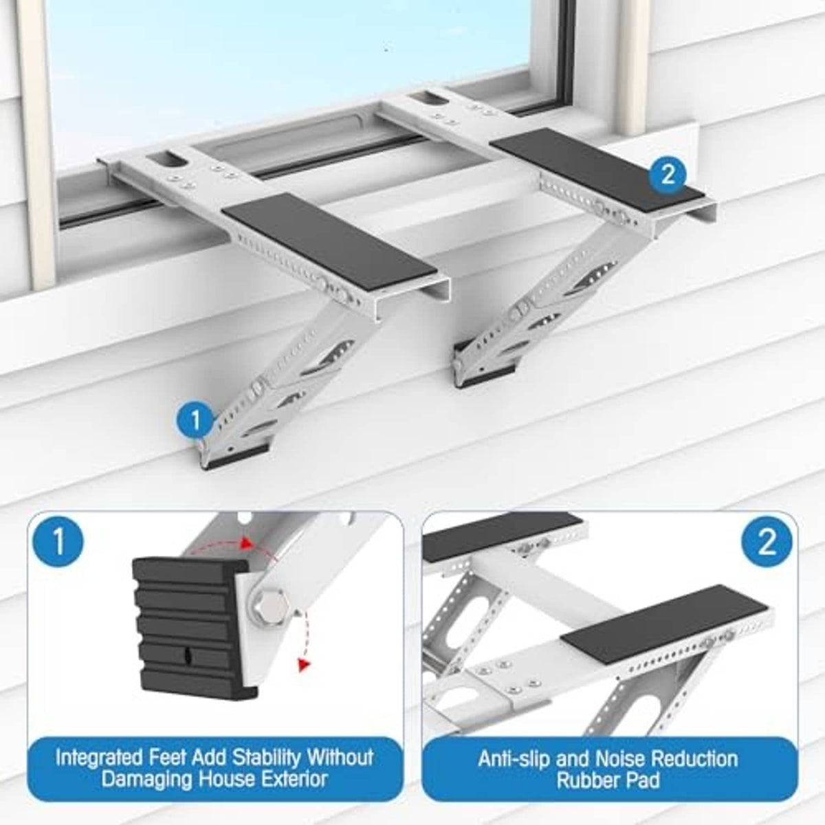 White AC bracket with anti-slip rubber pads and stabilizing support feet
