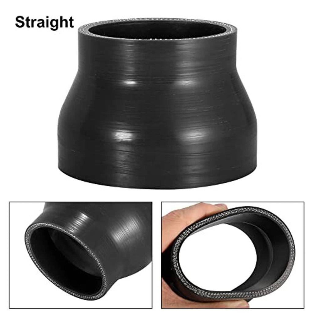 Black straight silicone reducer hose coupler with textured outer rim and smooth inner bore