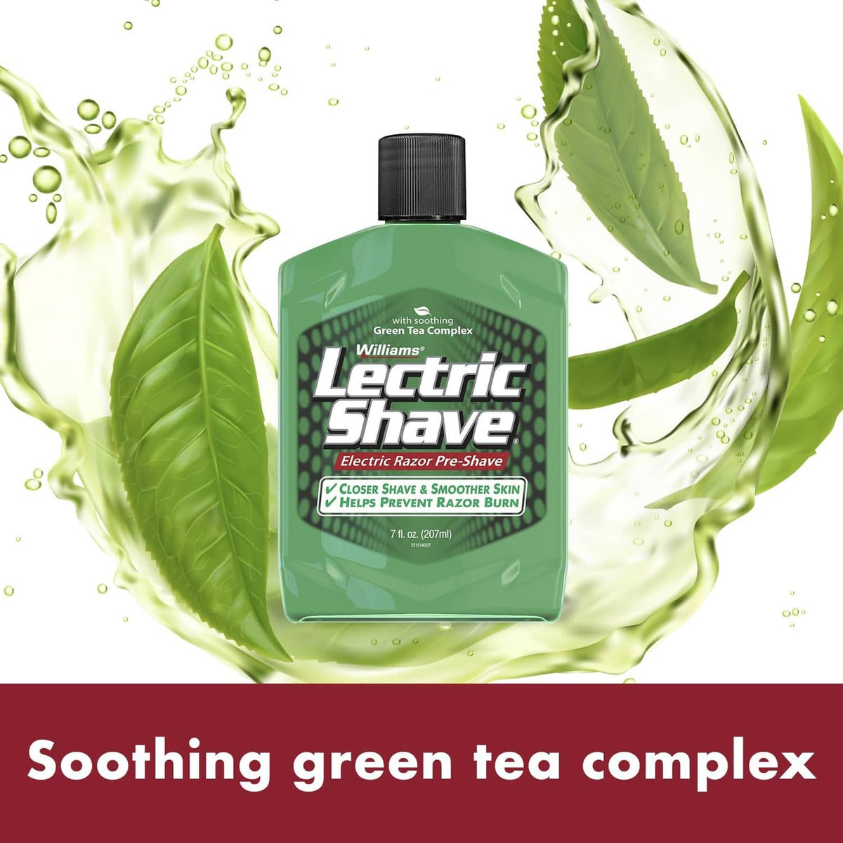 Green electric razor pre-shave bottle with green splash graphic