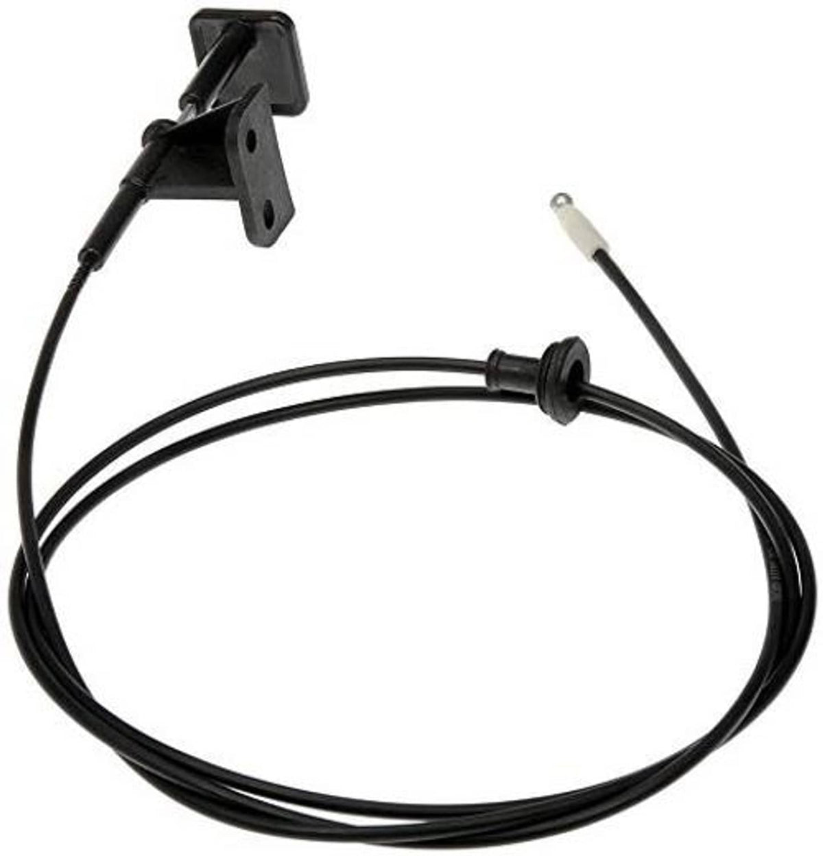 Black hood release cable with mounting bracket and grommet connector