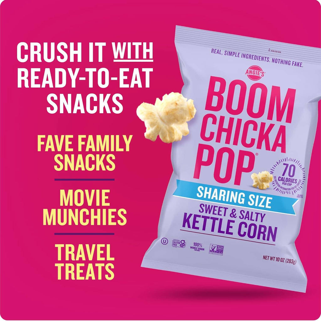 Sweet and salty kettle corn snack bag with ready-to-eat convenience callouts