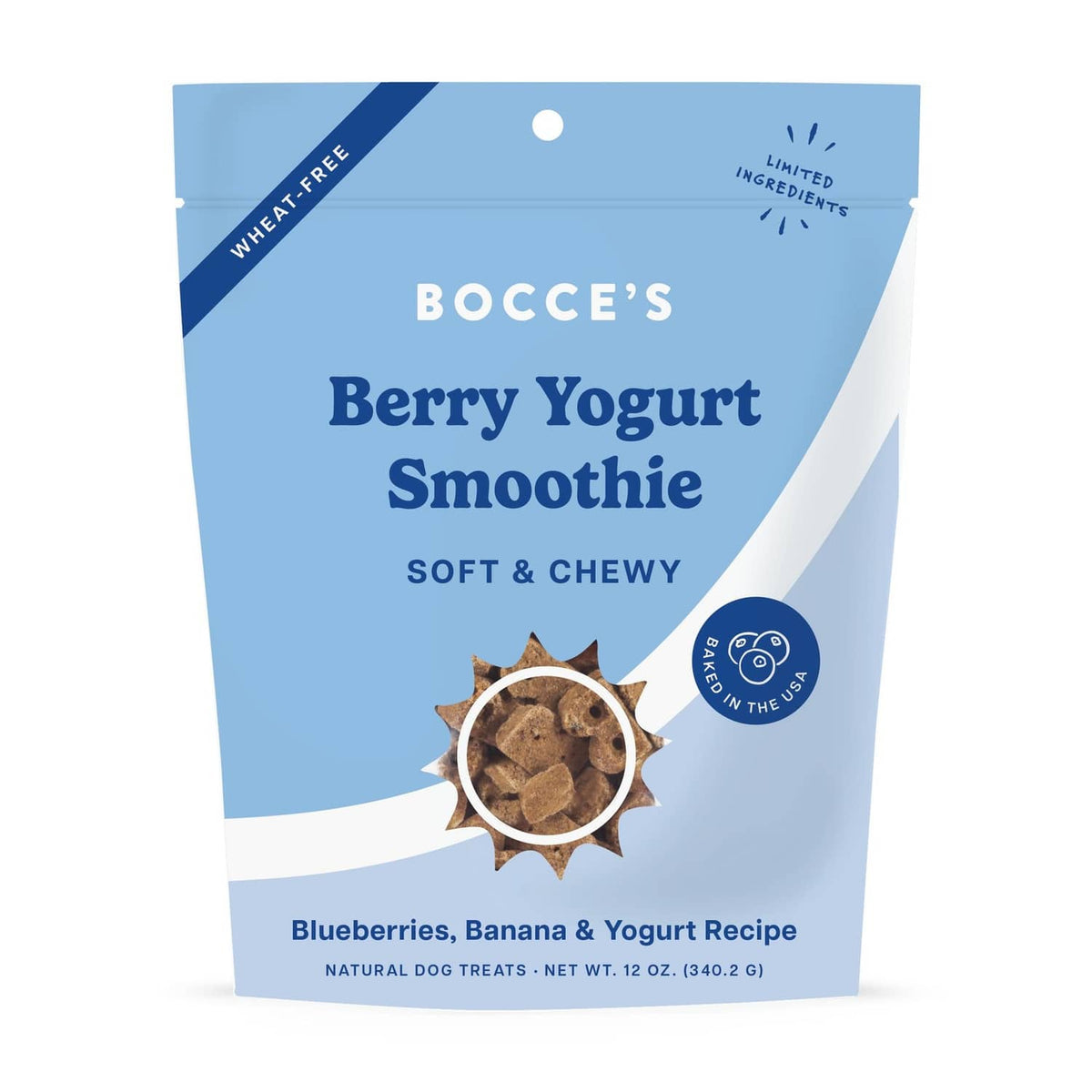 Berry yogurt smoothie dog treat pouch, soft & chewy; blueberries, banana, yogurt recipe