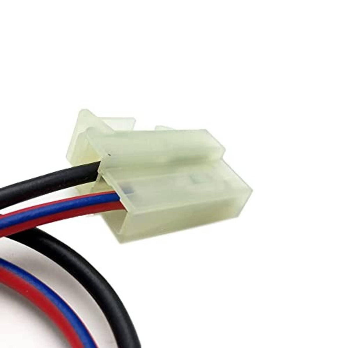Alternator pigtail harness with white plastic connector housing and red, blue, black wires