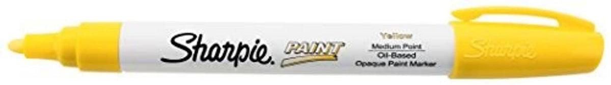 Yellow Sharpie Sanford paint marker, medium point tip, close-up view