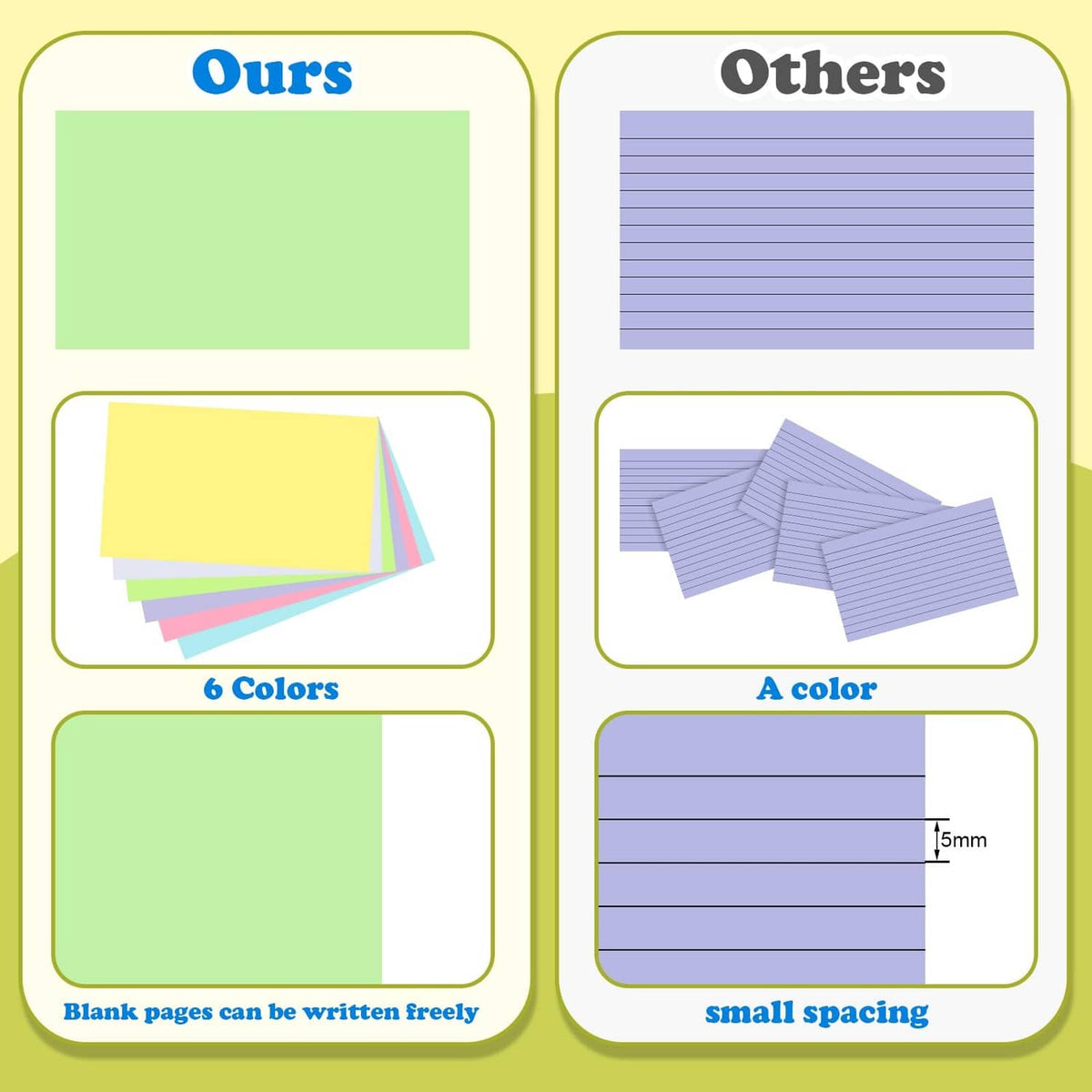 Assorted colored blank index cards for writing, varied shades in the set