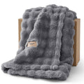 Gray 3D bubble fleece throw blanket, soft plush texture for couch or bed