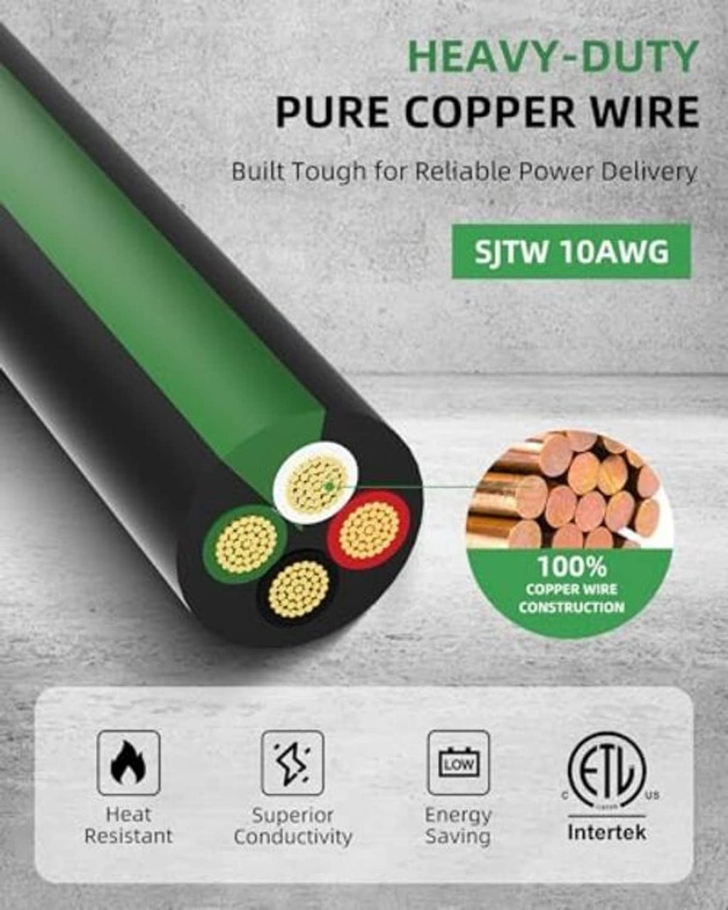Green generator extension cord cable with pure copper wire core