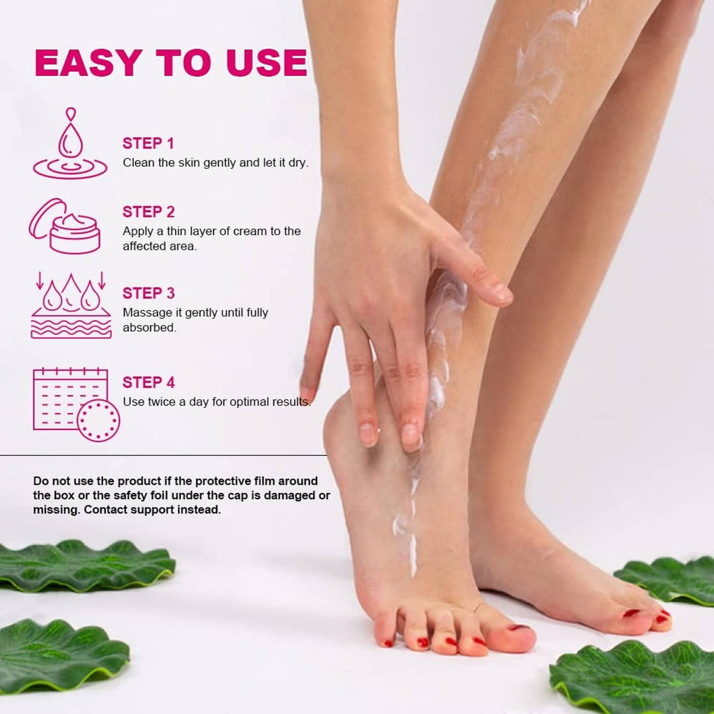 Foot cream application on feet, clear cream being rubbed into heels and toes