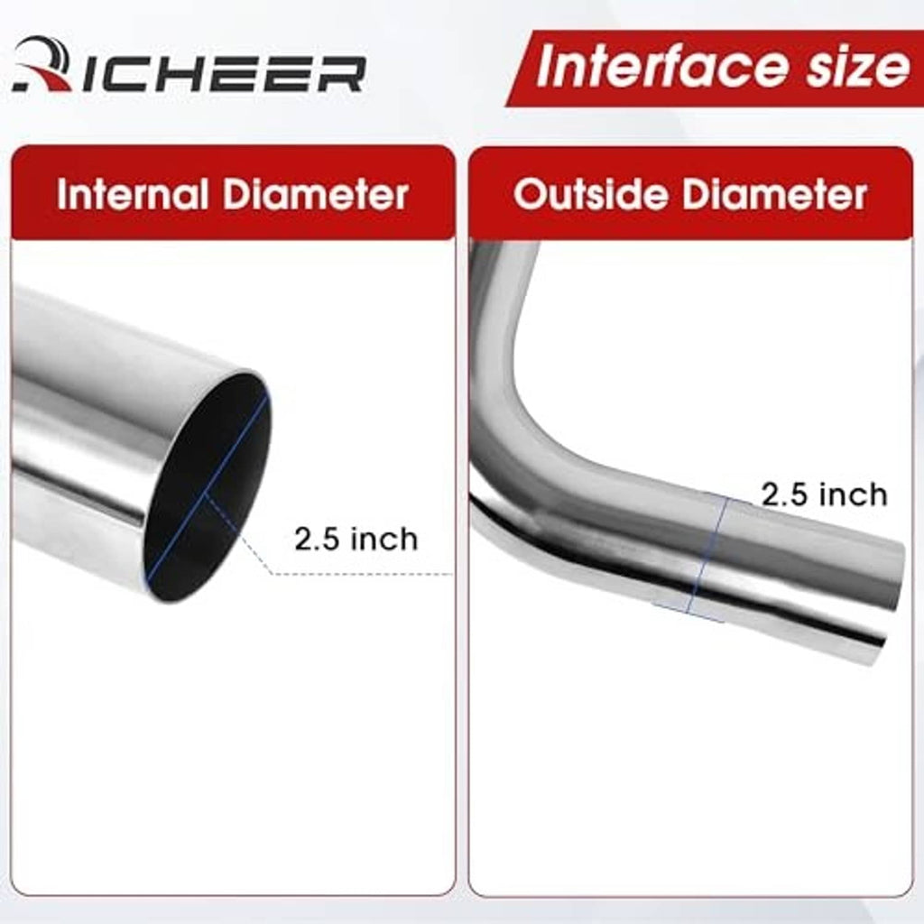 2.5 in exhaust tubing diameter diagram: inside and outside diameter for 90-degree bend