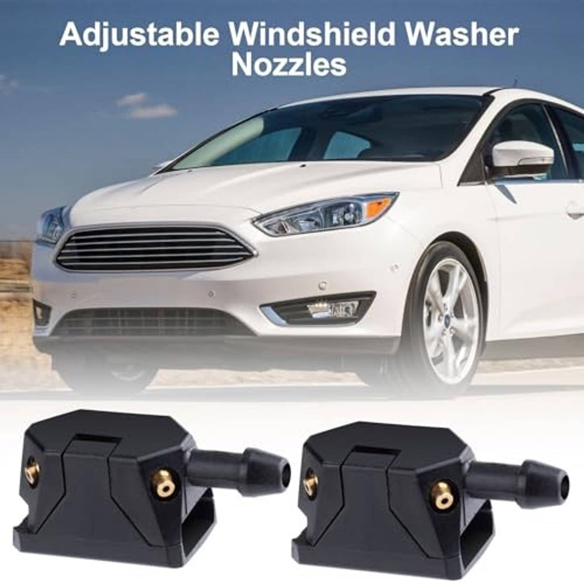 Front windshield washer nozzles, black housing with brass inserts, two-piece set