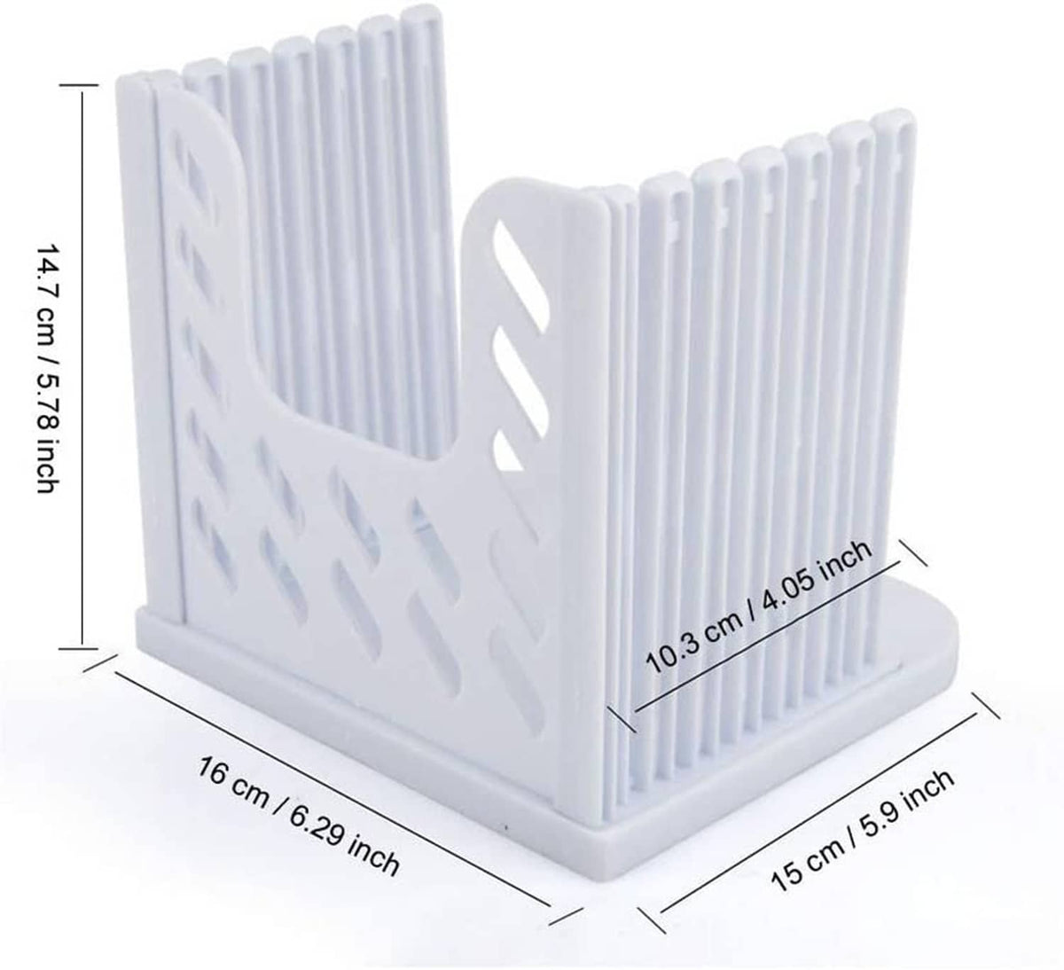 Plastic bread slicer guide with measurement dimensions and size markings