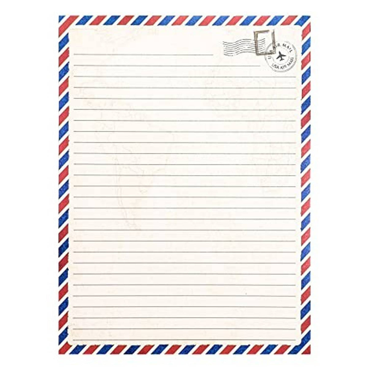Single lined letter sheet with air mail stamp and blue red white border frame