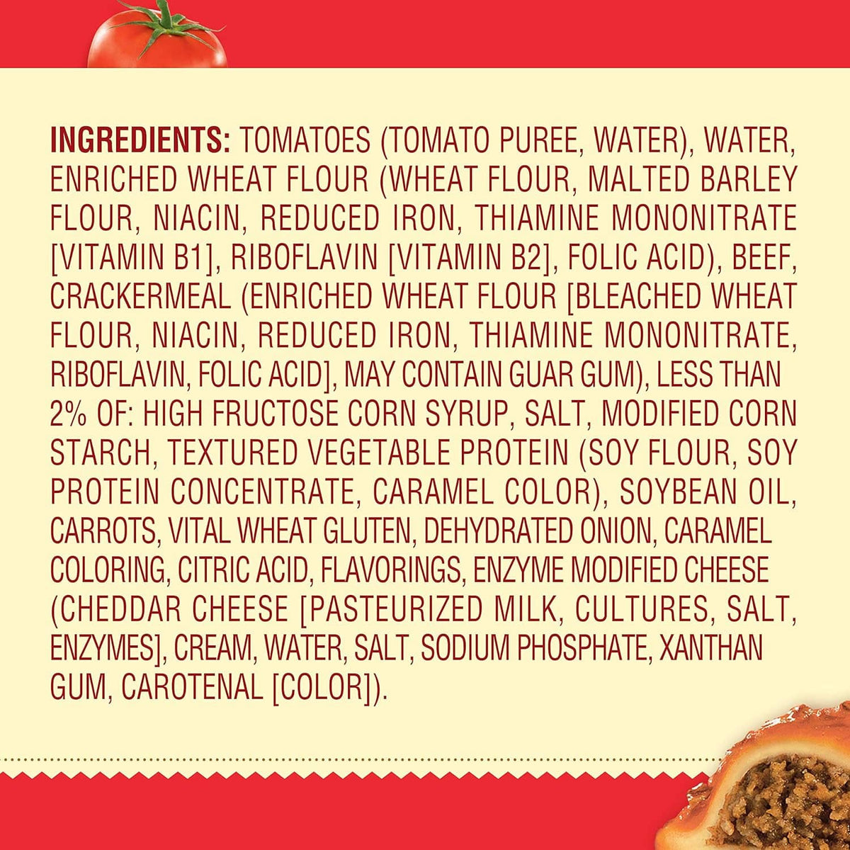 Beef ravioli can label with ingredients list in red panel