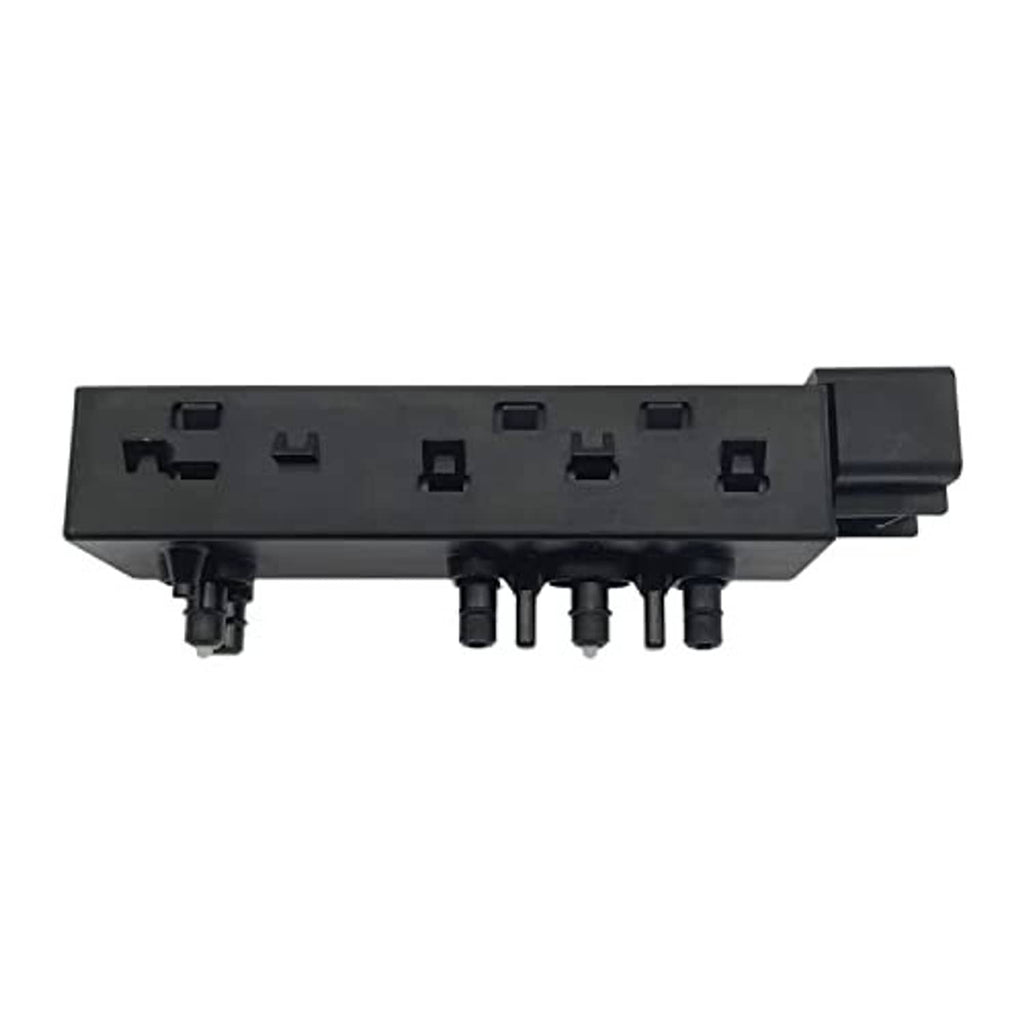 Power seat control switch side view with button cutouts and connector ports, dark gray