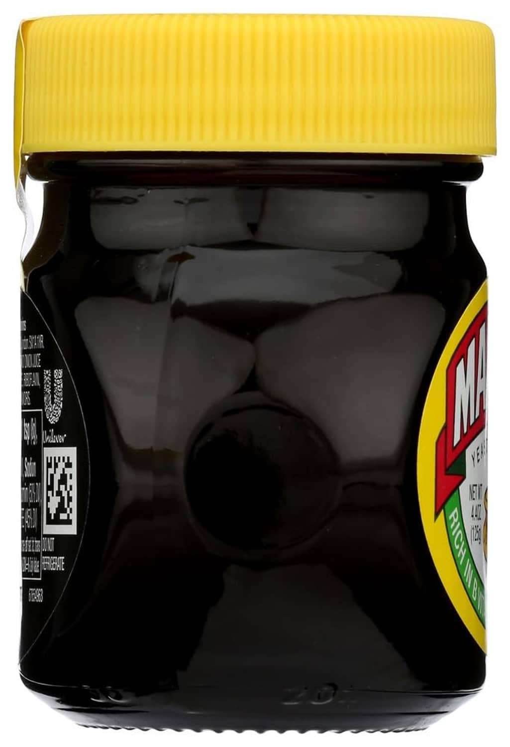 Yeast extract jar back label with barcode, yellow cap