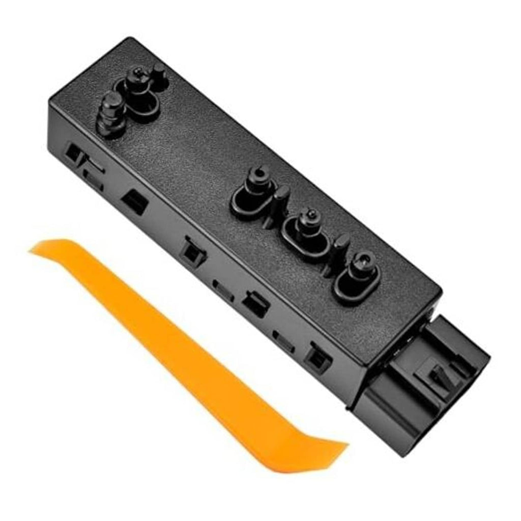 Power seat switch control module, dark gray/black panel with four buttons and ports