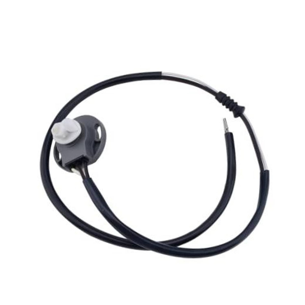 Black cable trim position sensor with gray connector and metal terminal leads