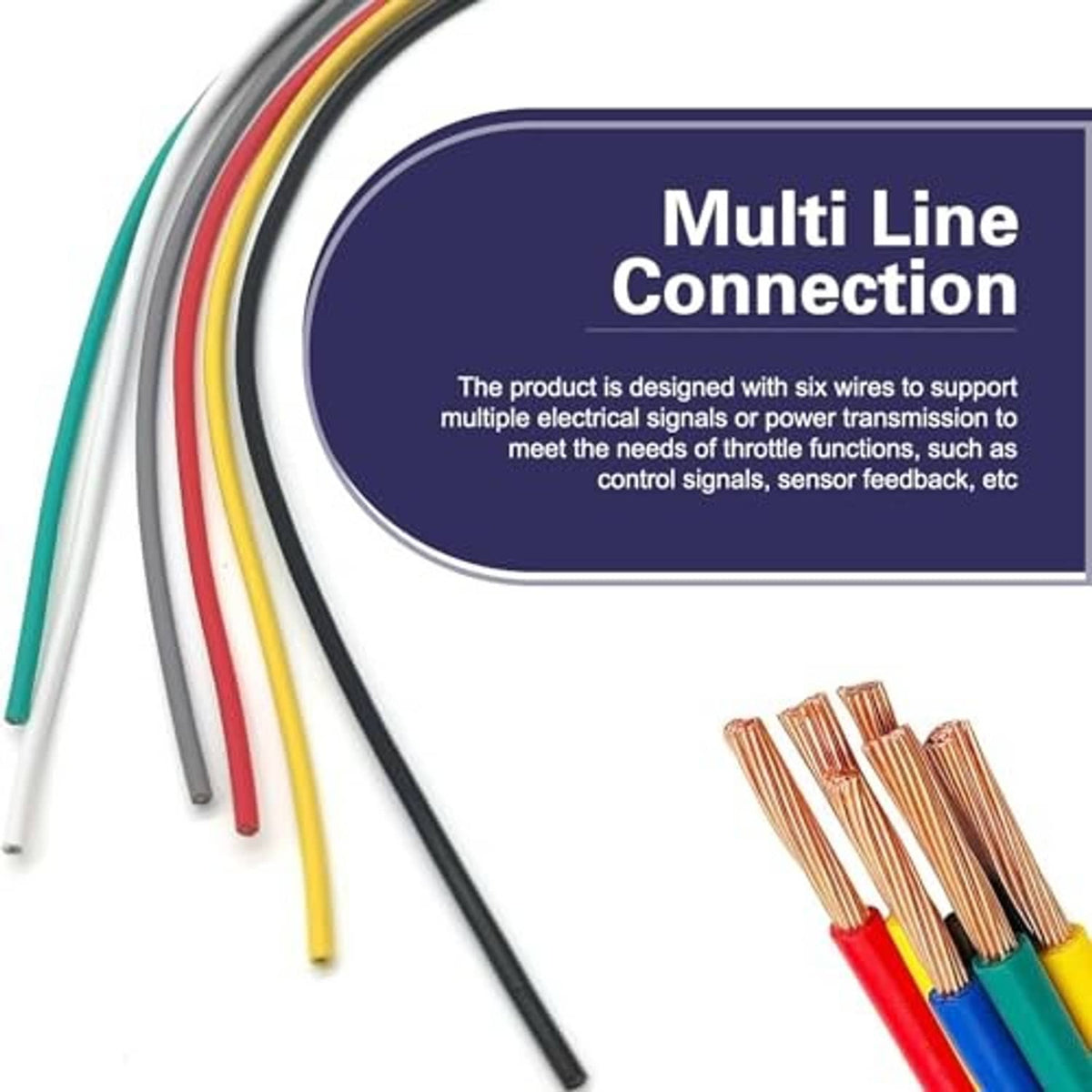 Six-wire throttle sensor connector harness with stripped copper ends and colored cables