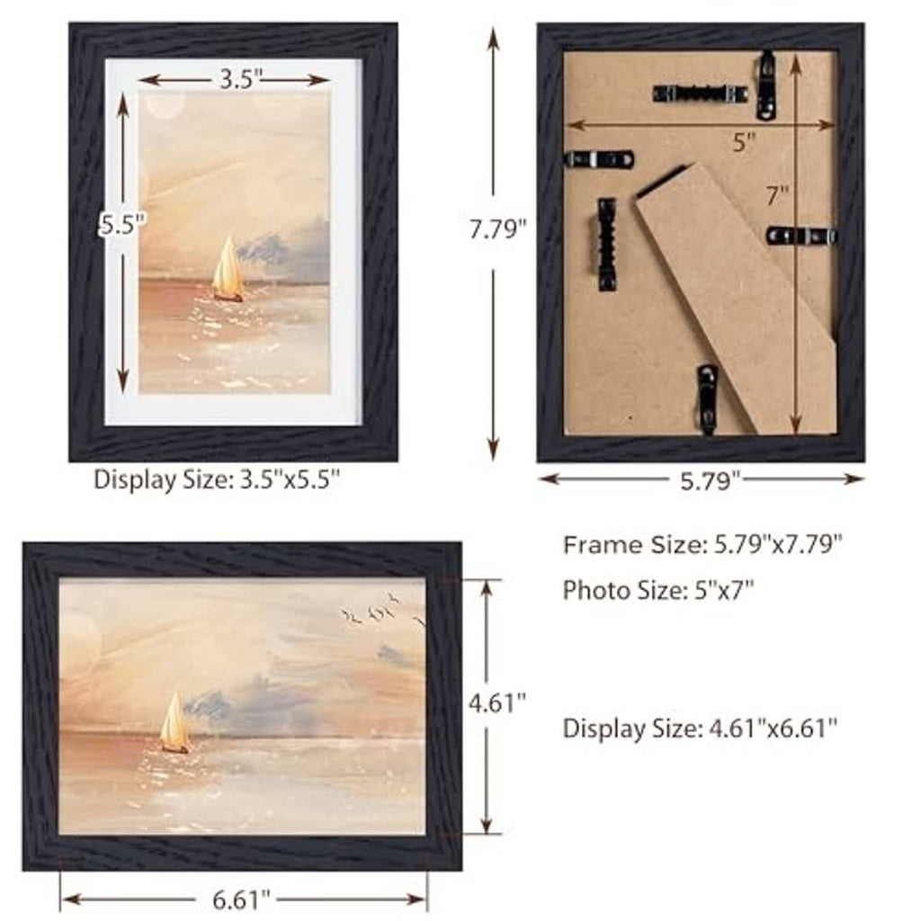 5x7 photo frame size diagram with frame and mat dimensions