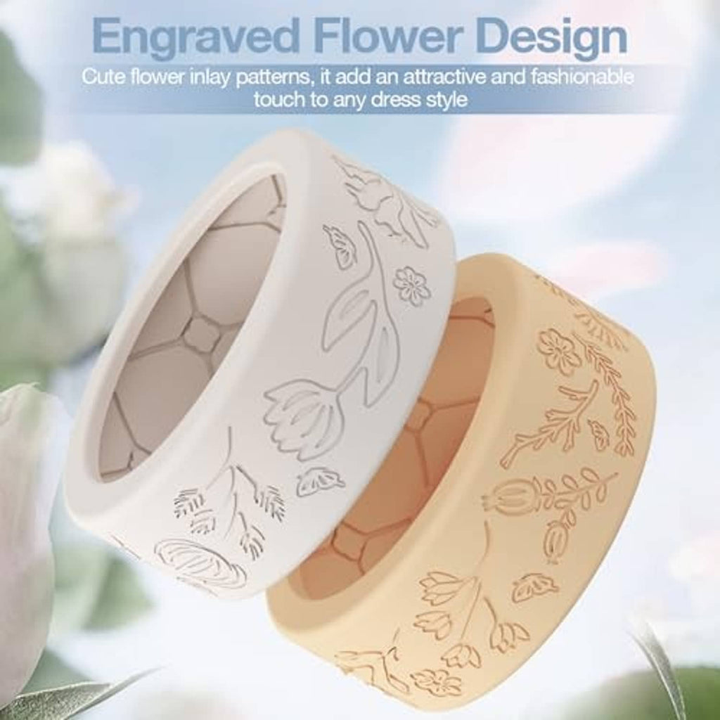 White floral engraved silicone ring cover with hex pattern interior cutout