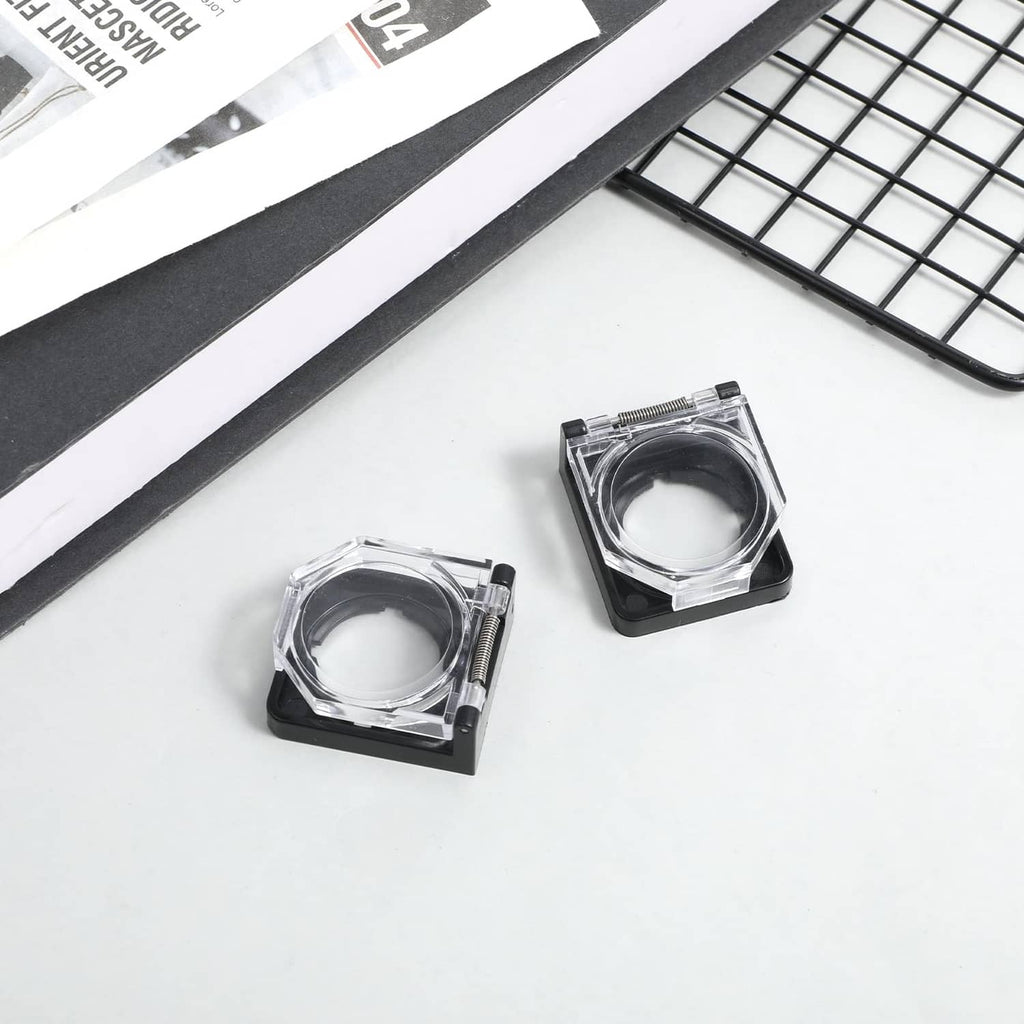 Set of two PC power button switch covers, clear ring with black square base