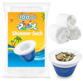 White ultra-fine mesh pool skimmer socks for debris collection, 100-pack