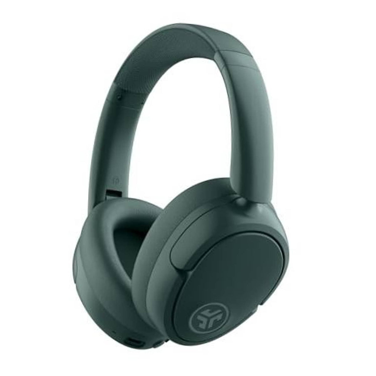 Sage green over-ear headphones with cushioned headband and swiveling earcups