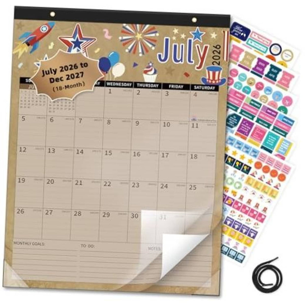 Large July 2026 to Dec 2027 wall calendar with planner sticker sheet
