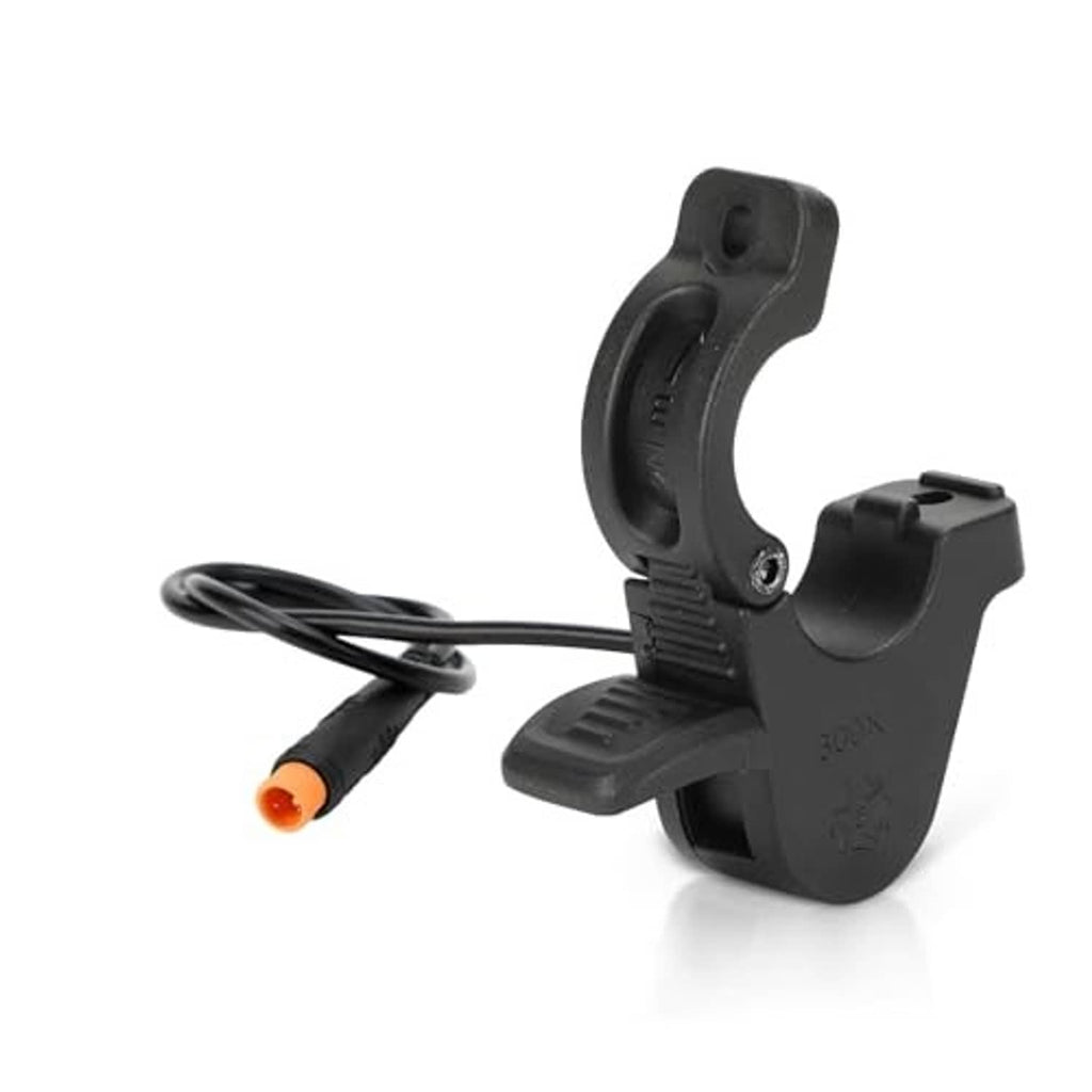 Black thumb throttle control with clamp, orange 3-pin plug, and connected cable