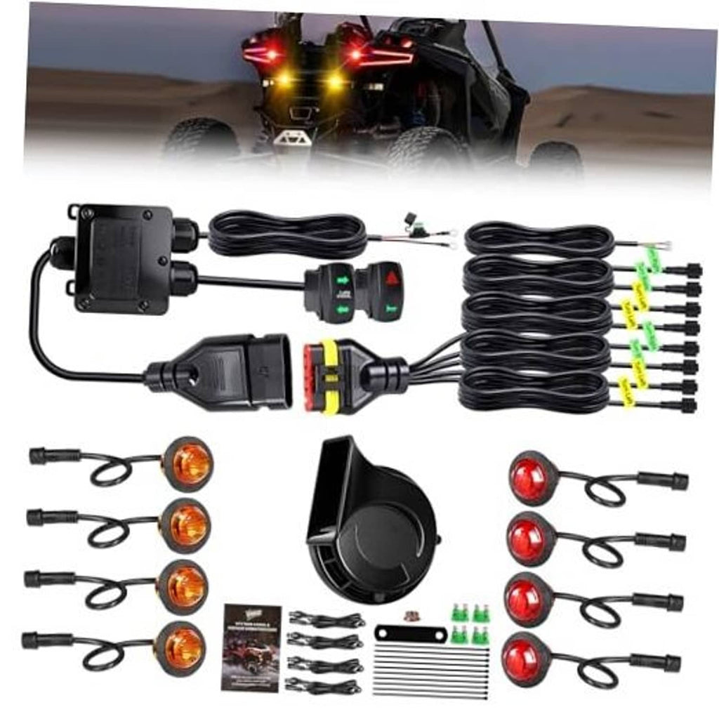 UTV turn signal kit with pre-wired module, 8 LED pods, relay box, horn